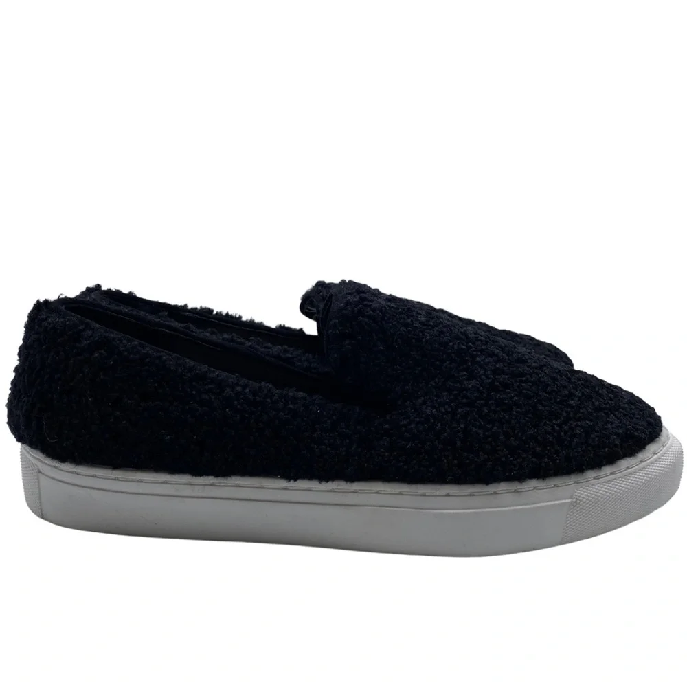 Steven New York by Steve Madden Kimbel Black Faux Fur Slip On Shoe Size 9